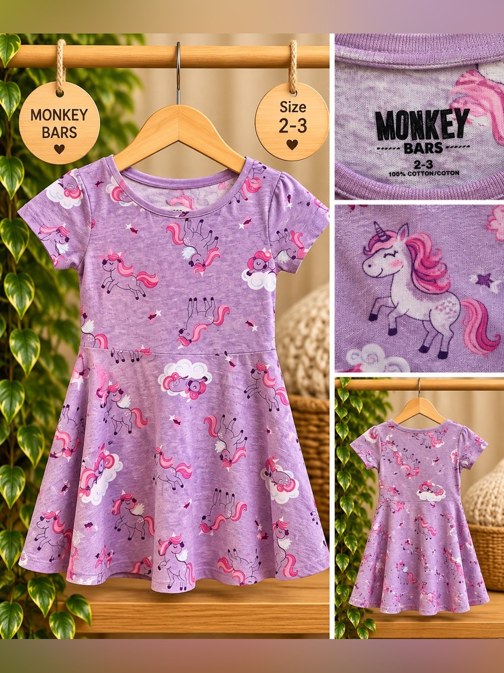 🦄 Monkey Bars Girls Unicorn Dress – Size 2–3